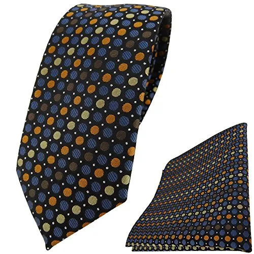 TigerTie - schmale Designer Krawatte Designer Einstecktuch in braun blau gold orange silber schwarz gepunktet