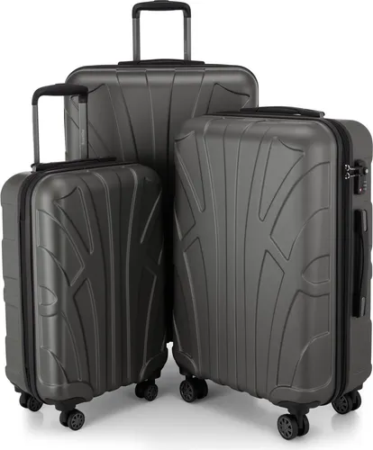 Suitline - 3er Kofferset Rollkoffer Hartschalenkoffer 4 Rollen Handgepäck-Trolley und Aufgabegepäck Koffer erweiterbar Travel Luggage Gepäck Set Hardcase ABS, TSA,Graphit