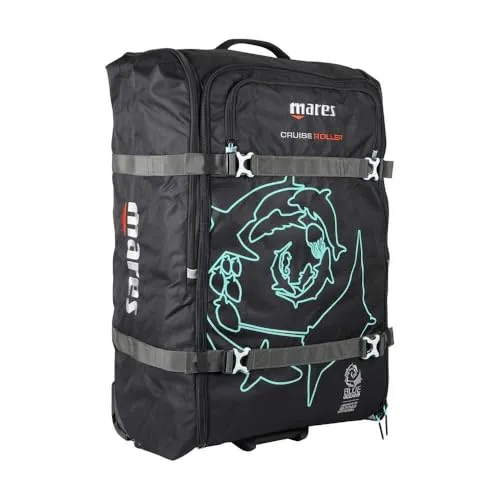 Mares Cruise Backpack Roller 2024 - schwarz/aquamarine - Gesellschaftsspiele Rucksack auf Rädern mit 128 Litern Volumen, leicht und ideal für Reisen mit Tauchausrüstung dank robuster Räder und gepolsterter Schultergurte.