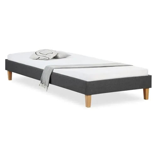 Homestyle4u Polsterbett mit Matratze 90x200 Grau - Futonstil - Betten im modernen Futonstil, inklusive hochwertiger Rollmatratze und stabilen Lattenrost. Perfekt für Schlafzimmer, Gästezimmer oder WG-Zimmer.