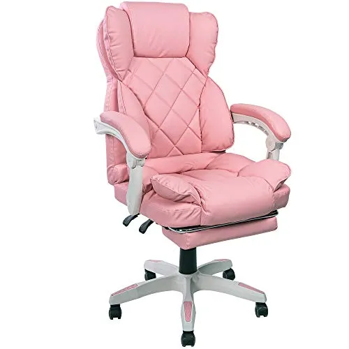 Design Bürostuhl Rosa - Flexibler Chefsessel für Home Office - Bürostuhl in edler Lederoptik mit Relaxfunktion und gepolsterten Armlehnen. Ideal für entspanntes Arbeiten im Home Office oder als TV-Sessel. Verstellbare Rückenlehne und Fußstütze für optimalen Komfort.