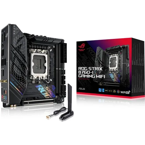 ASUS ROG STRIX B760-I GAMING WIFI - Mini-ITX Gaming Mainboard - Mini-ITX Mainboard mit LGA 1700 Sockel, ideal für kompakte Gaming-Systeme und ausgestattet mit WLAN für schnelle Verbindung.