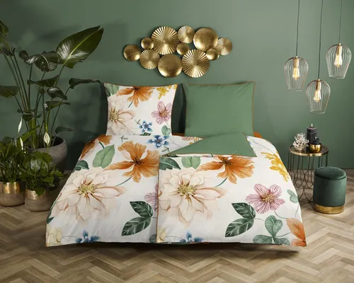 Descanso Wendebettwäsche Annabelle, 2-teilig in Satin (Bio-Baumwolle) - Bettwäsche in Wendeoptik mit floralem Design, aus hochwertiger Bio-Baumwolle, pflegeleicht und OEKO-TEX® zertifiziert – für einen erholsamen Schlaf.