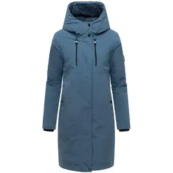Navahoo Damen Langer Mantel Hageltanz 14 Dusty Blue Gr. L - Funktionsjacke für Damen mit wasserabweisendem Material und kuscheligem Kunstpelzfutter – ideal für kalte Wintertage und urbanen Style.