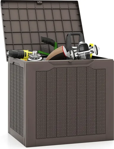 GOPLUS Gartenbox 106 L – Wasserdichte Auflagenbox mit abschließbarem Deckel - Die 106 L große Gartenbox aus wetterbeständigem PP-Material bietet Platz für Gartengeräte und Poolzubehör. Mit einer Tragkraft von bis zu 150 kg dient sie auch als Sitzgelegenheit oder Tisch und schützt Ihre Gegenstände zuverlässig.