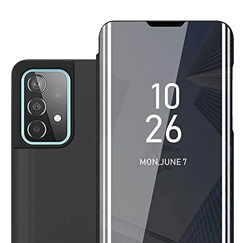 Cadorabo Hülle kompatibel mit Samsung Galaxy A52 (4G 5G) A52s Schutzhülle TPU Silikon Case 360 View Spiegel, Slim Kratzfest Gummi mit Rundumschutz Cover Hülle für Galaxy A52 (4G 5G) A52s in Schwarz