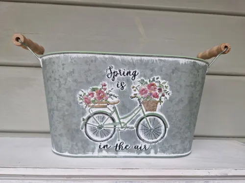 Pflanzschale oval mit Holzgriffen Shabby Spring is in the air 26x14xH14cm + 2,5c