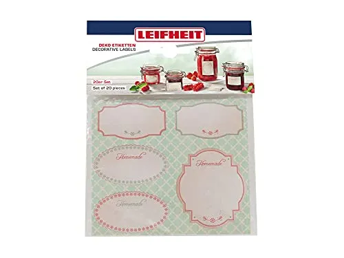 Leifheit Deko Etiketten Pastell, 20 Selbstklebende Etiketten in 2 verschiedenen Formaten für große und kleine Gläser, zum Beschriften, dekorative Aufkleber für Selbstgemachtes und Eingemachtes
