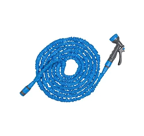Bradas WTH515BL 5/15 m Ausbau Gartenschlauchleitungflexibel erweiterbar Schlauch und Spritzdüse, blau, 30 x 30 x 10 cm