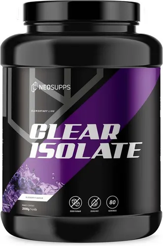 Neosupps Clear Whey Isolat Protein Pulver 2000g, Blueberry Geschmack Pulver, 2000 g, Made in Germany, Hochwertiger Molkenprotein Isolat
