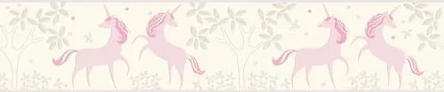 A.S. Création Bordüre Boys & Girls 6 Borte mit Einhörnern Unicorn 5,00 m x 0,13 m grau rosa weiß Made in Germany 369901 36990-1