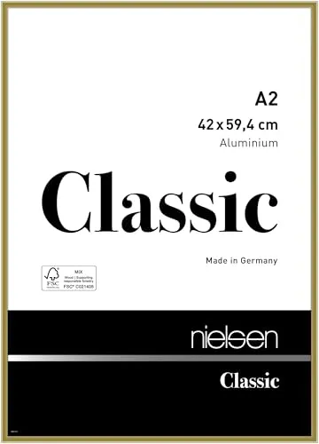 Alurahmen Classic 42x59,4 cm gold - Bilderrahmen im modernen Stil, ideal für jeden Raum. Hergestellt aus hochwertigem Aluminium, passt perfekt für DIN A2 Fotos und bringt Eleganz in Ihr Zuhause.