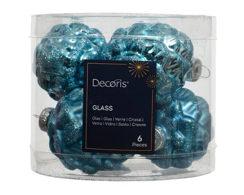 Kaemingk Christbaumschmuck, Christbaumschmuck Zapfen 7cm Glas 6 Stück - Folkloreblau