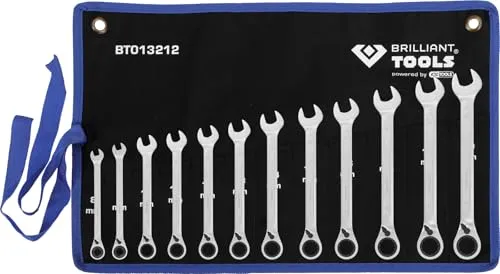 BRILLIANT TOOLS BT013212 Ratschenringschlüssel-Satz 12-tlg - Ringschlüssel-Set mit umschaltbaren Funktionen, ideal für präzises Arbeiten – Qualität von KS TOOLS für jeden Handwerker.