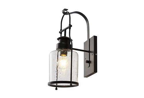 Lindby Wandleuchte Rozalie - Vintage Design, dimmbar, E27 - Lampen im nostalgischen Laternen-Stil, mit schwarzem Metall und klarer Blasenstruktur, ideal für stimmungsvolle Beleuchtung in jedem Raum.
