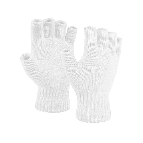 Heré Mood Winterhandschuhe für Herren und Damen -Strickhandschuhe Flexible und Angenehm Fingerloser Handschuhe mit weichem elastische Bündchen (Weiß, Fingerlose)