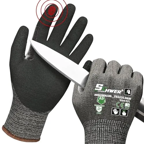 Schwer Schnittschutzhandschuhe LEVEL A9/F,erfüllt die höchsten US-amerikanischen und europäischen Normen für extremer Schnittschutz,langlebig,Rutschfest, haltbar, Touchscreen,schwarz,L