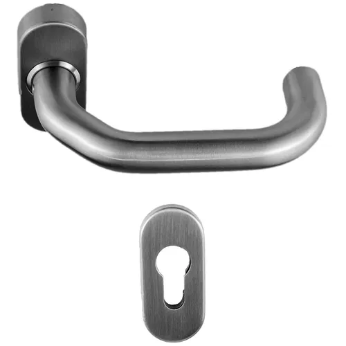 Edelstahl Haustür Griff Halbgarnitur auf Ovalrosette U-Form abgeschrägt