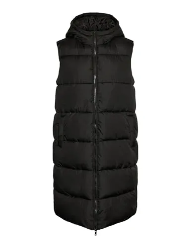 pieces Steppweste PCBee - Steppweste in Schwarz aus 100% recyceltem Polyester, ideal für umweltbewusste Modebewusste. Lange Passform und praktischer Reißverschluss.