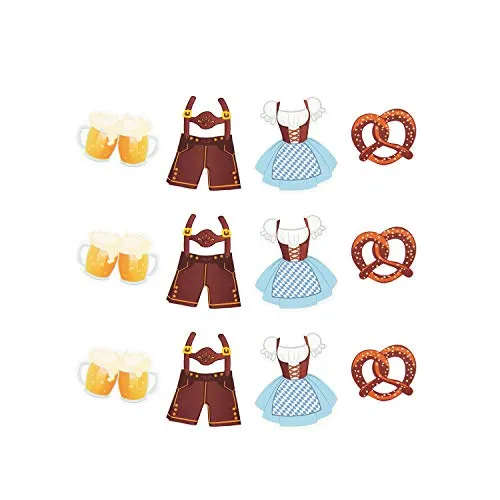 Oblique Unique® XXL Konfetti Set Oktoberfest Party 12 STK. Papier Streudeko Tisch Deko Dirndl Lederhose Brezel Bier