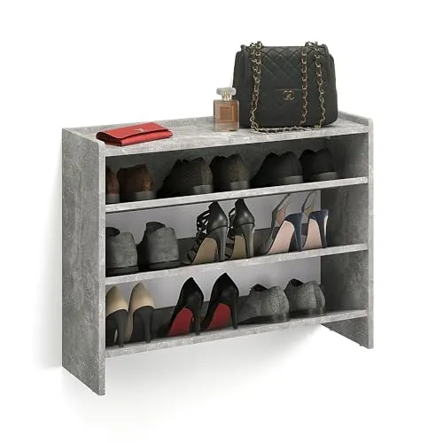 KOMTO Schuhregal Schmal - Platzsparende Schuhablage mit 3 Ebenen - Schuhablagen für Flure, ideal für die Aufbewahrung von Schuhen und mit praktischem Regal für persönliche Gegenstände. Pflegeleichte Oberfläche und einfache Montage.