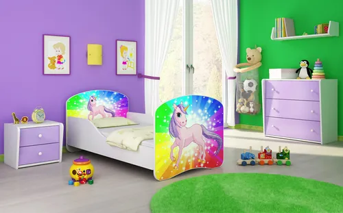 ACMA I Jugendbett Kinderbett Junior-Bett Komplett-Set mit Matratze Lattenrost Weiß 18 Pony Regenbogen 160x80