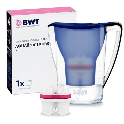 BWT Wasserfilter AQUAlizer Home | Blau | inkl 1 Magnesium Filterkartusche | Wasserfilter Trinkwasser | Für Speisen & Getränke | Filtert Kalk, Chlor, Blei & Kupfer