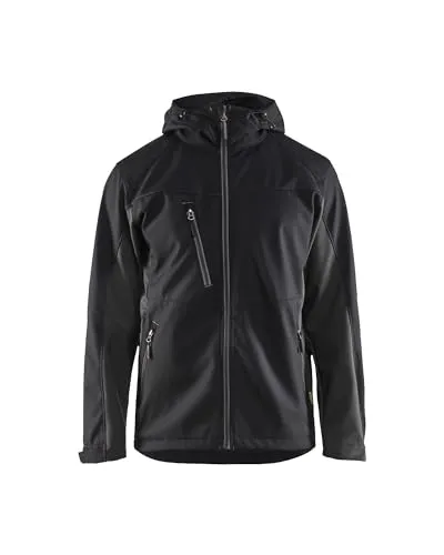 Blaklader Softshell Jacke 475325169998XXL, Schwarz/Dunkelgrau - Funktionsjacke mit windabweisendem, atmungsaktivem Stoff und vorgeformten Ärmeln für besten Komfort. Ideal für Arbeit und Freizeit, mit einstellbarer Kapuze und mehreren Taschen.