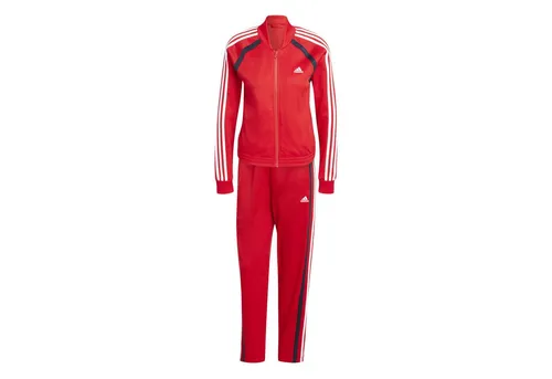 adidas Damen TEAMSPORT TRACKSUIT - besser scarlet/white, XXL - Trainingsbekleidung mit schmal geschnittener Jacke und regulär geschnittener Hose, aus 53% Baumwolle und 47% recyceltem Polyester für nachhaltigen Komfort.
