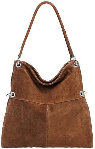 Caspar Große Vintage Leder Schultertasche Damen - Modell No.805 aus weichem Wildleder - Made in Italy - Stilvolle Damen Schultertasche im Vintage Look aus hochwertigem Wildleder. Mit viel Platz für A4-Unterlagen und praktischen Fächern. Ideal für den Alltag und vielseitig tragbar. Handgefertigt in Italien für höchste Qualität.