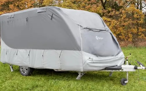 BERGER Abdeckplane für Caravan & Wohnwagen | Atmungsaktive Schutzhülle | langlebige 4-lagige Abdeckung | Schutz vor Regen, UV & Schmutz | Verschiedene Längen