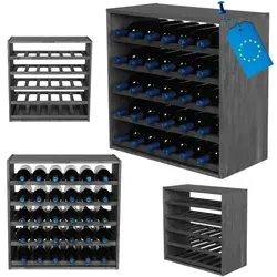 MODO24 Flaschenregal für 30 Flaschen aus Massivholz - Modulares Weinregal in Grau für individuelle Gestaltung. Stapelbar und kombinierbar für optimale Weinlagerung in jedem Raum.
