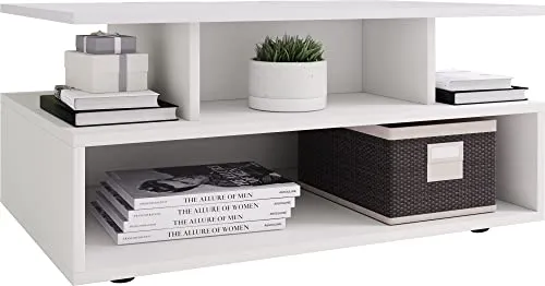 VCM Holz Couchtisch Esila Weiß - Beistelltisch für das Wohnzimmer, aus Holz gefertigt und bietet ausreichend Stauraum für Bücher und Zeitungen. Maße: ca. H. 40 x B. 80 x T. 50 cm.