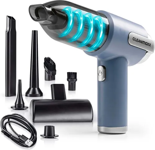 CLEANmaxx 2in1 Akku-Handstaubsauger Set 9-tlg. blau/silber - Autostaubsauger mit 5 kPa Saugleistung, kabelloser Freiheit und 8 Zubehörteilen für flexible Reinigung von Krümeln, Tierhaaren und schwer zugänglichen Ecken.