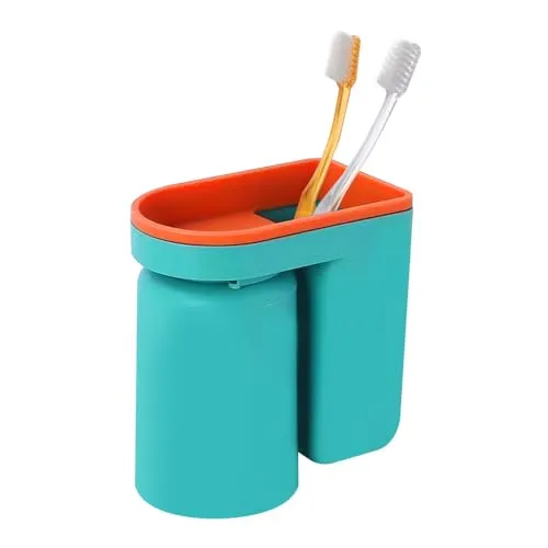 Zahnbecherhalter ohne Bohren, 1 Stück Selbstklebend Zahnbürstenhalter Wand mit Zahnputzbecher und Abflussloch für Badezimmer (Zahnbürste Nicht enthalten)