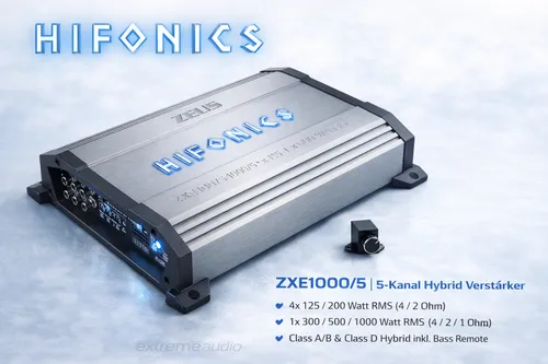 Hifonics ZXE1000/5 Class A/B & D Hybrid 5-Kanal Verstärker mit Fernbedienung
