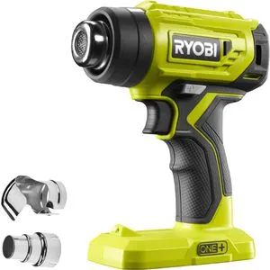 RYOBI 18 V ONE+ Akku-Heißluftgebläse R18HG-0 – Flexibles Arbeiten mit LED-Beleuchtung - Heißluftpistole mit 170l/min Luftstrom und bis zu 470° Hitze, ideal für Biegearbeiten und kreative Projekte. Lieferung ohne Akku, inklusive Reflektordüse für gezielte Wärme.