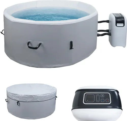 Whirlpool MCW-N97, 4 Personen, In-/Outdoor heizbar aufblasbar Pumpe Dropstitch-Gewebe, rund Ø150cm grau-weiß