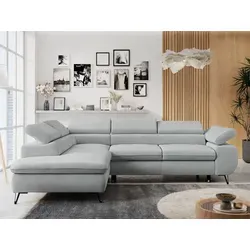 Ecksofa Peter L-Form Grau mit Schlaffunktion und Bettkasten - Das stilvolle Ecksofa Peter in L-Form bietet mit verstellbaren Kopfstützen und einem praktischen Bettkasten optimalen Komfort und Stauraum. Ideal für entspannte Abende und Übernachtungsgäste.