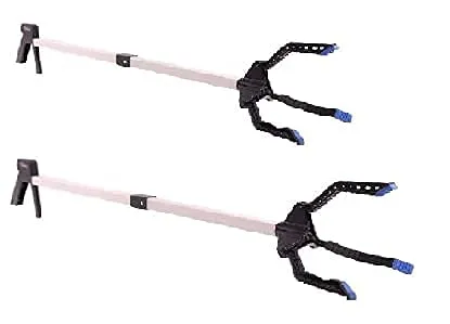 2er Set Jeising Drei-Finger-Greifer im Premium Alltagshilfe, Müllzange, Greifer, Teleskopgreifer, Gartenhelfer, Greifzange für Senioren