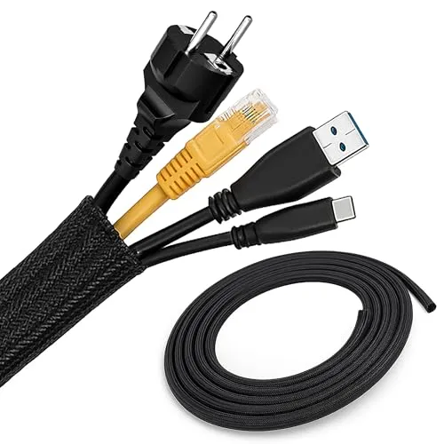 ECENCE Kabelschlauch 3m - Schwarz - Kabelmanagement selbstschließend - 13-20mm - Kabelkanal zuschneidbar flexibel für PC, Heimkino, Büro, Gewebter Kabelmantel