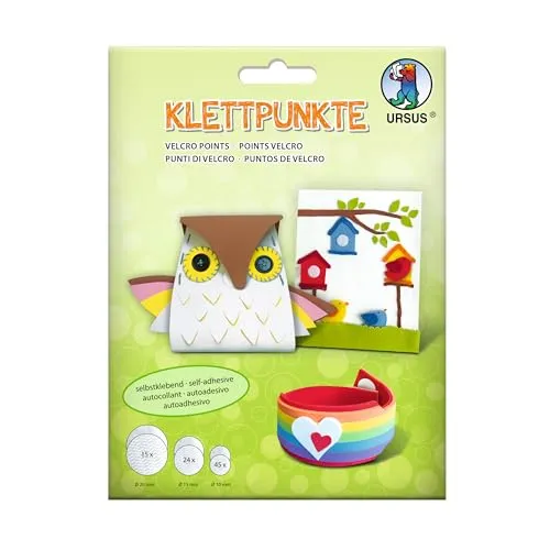 Ursus 44090001 - Klettpunkte, selbstklebende Klettverschlusspunkte in 3 Größen (Ø 10 - 20 mm), Weiß, 84 Paare