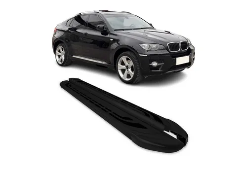 OMAC Kfz-Schmutzfänger Seitenschweller für BMW X6 2008-2014 – Schwarz Aluminium, 2-tlg. - Hochwertige Aluminium Trittbretter für BMW X6, rutschfest und stabil. Schützen Sie Ihre Karosserie effektiv und erleichtern Sie den Ein- und Ausstieg für alle Passagiere. Ideal für jedes Wetter!