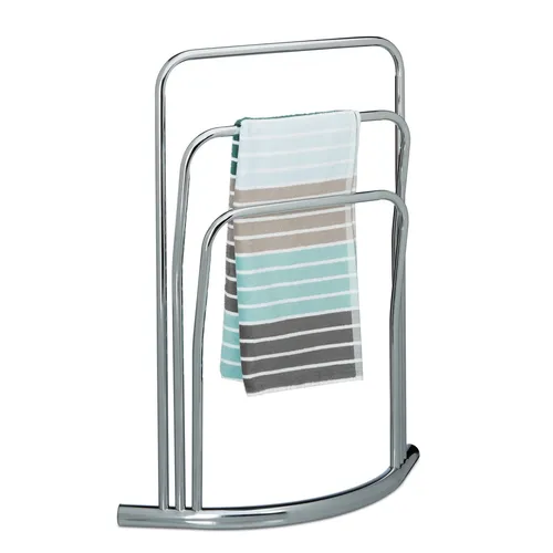 Stabiler Handtuchständer aus verchromtem Metall - Handtuchhalter für Bad und Schlafzimmer, mit einer stabilen Konstruktion und modernem Design, ideal für die platzsparende Aufbewahrung von Handtüchern und Kleidungsstücken.