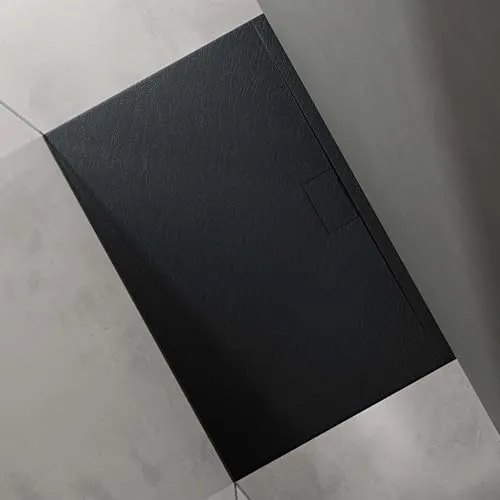 doporro Duschtasse Duschwanne 90x140x3 flach Mineralguss in Anthrazit DIN-Anschlüsse für bodengleiche Montage geeignet Geoma07