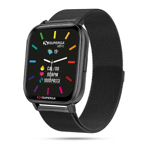 Smartwatch SUPERGA SW-STC013 Edelstahl Mesh Schwarz TOUCHSCREEN NEW