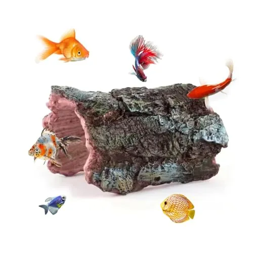 UESDU Aquarium Deko, Aquarium Höhle Hohle Baumstamm Harz Verzierung Aquarium Dekoration für Reptilienversteck Oder Betta Fisch Schwimmhabitat Höhle