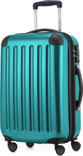 HAUPTSTADTKOFFER Alex - Handgepäck Hartschalen-Koffer Flugzeug erweiterbar Kabinen-Trolley Carry-On Hand Luggage Hardcase, 4 Rollen, 55 cm, 42 L,Türkis