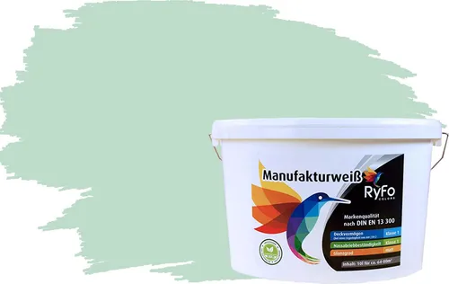 RyFo Colors Wand- und Deckenfarbe Manufakturweiß Grüntöne, 1 L - Hochdeckende, matte Wandfarbe in frischen Grüntönen für Innenräume. Ergiebigkeit: 1 L reicht für ca. 8 m². Ideal für kreative Gestaltungen in Wohnräumen und Küchen.