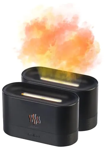 Carlo Milano Tischkamin LED: 2er-Set Ultraschall-Aroma-Diffuser mit zuschaltbarer LED-Flamme (Lagerfeuer-Luftbefeuchter, Deko Feuer, Stimmungslicht)